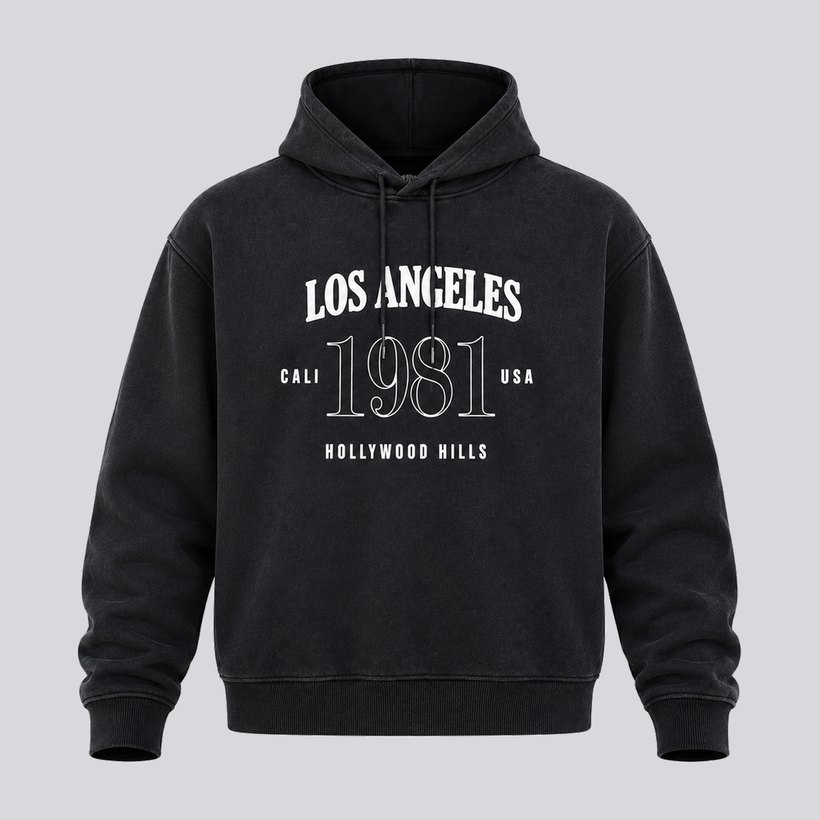 Washed black graphic pullover hoodie