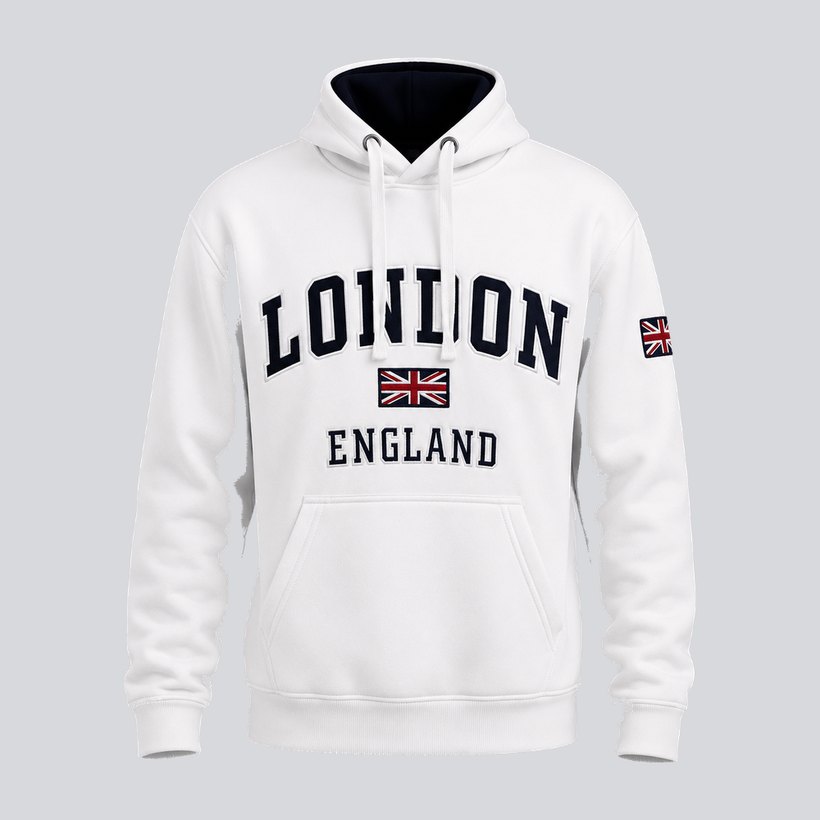 White embroidered pullover hoodie